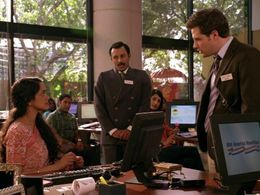 Rizwan Manji, Anisha Nagarajan, and Ben Rappaport in Outsourced (2010)