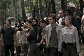 Norman Reedus, Melissa McBride, Christian Serratos, Sydney Park, Briana Venskus, and Callan McAuliffe in The Walking Dea