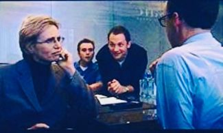 Still from Hiding In Walls - Jane Lynch, Christopher Moynihan, Johnny Sneed and Jim Rash.