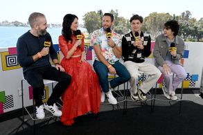 Lucy Liu, Zachary Levi, David F. Sandberg, Asher Angel, and Jack Dylan Grazer at an event for Shazam! Fury of the Gods (