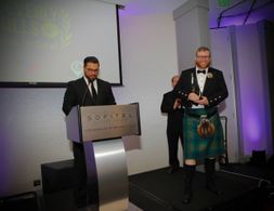 D.K. Johnston accepting the award for First Runner Up in the 2016 Beverly Hills Film Festival Screenplay Competition.