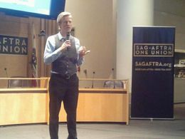 Nate Golon speaking at SAG-AFTRA about 'My Synthesized Life.'