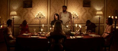 Georgia Acken, Mena Massoud, Laurent Pitre, and Derek Johns in The Sacrifice Game (2023)