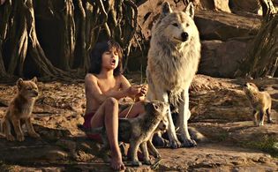 Brighton Rose Favreau, Lupita Nyong'o, Emjay Anthony, Max Favreau, Neel Sethi, and Chloe Hechter in The Jungle Book (201
