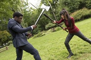 Clé Bennett and Kiki Sukezane in Heroes Reborn (2015)