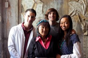 On set with Karen Yum (Ct),Tiffany Kieu (Rt),and director Toby Wosskow while shooting 