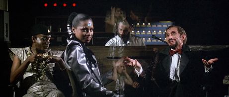 Grace Kennedy, Ray Shell, and Vladek Sheybal in The Apple (1980)