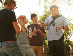 Bebe Bettencourt, Joe Klocek, Robert Connolly on set of The Dry