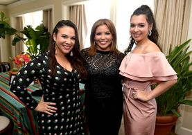 Justina Machado, Gloria Calderón Kellett, and Isabella Gomez at an event for One Day at a Time (2017)