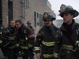 Jesse Spencer, Christian Stolte, Taylor Kinney, and Yuriy Sardarov in Chicago Fire (2012)