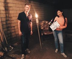 Nate Golon and Anastasia Nguyen on the set of 