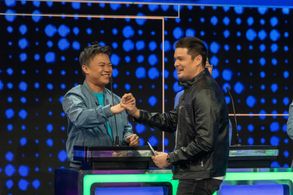 Dingdong Dantes and Ricci Chan in Family Feud Philippines (2022)