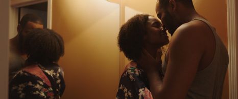 On the set of Residue. Keeya King as Valerie. Leighton Alexander Williams as Jordan.