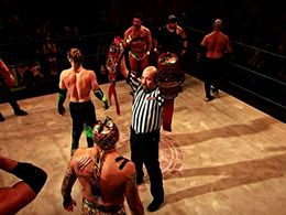 Joey Ryan, Fenix, and Ricky Reyes in Lucha Underground (2014)