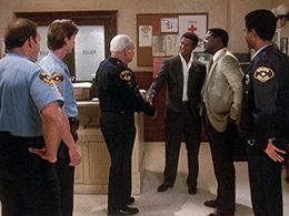 Carroll O'Connor, David Hart, Hugh O'Connor, Howard E. Rollins Jr., Geoffrey Thorne, and Michael Warren in In the Heat o