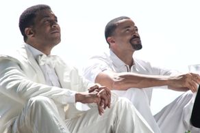 Timon Kyle Durrett and Harry Lennix on the set of Christopher Nolen's 72 Hours.