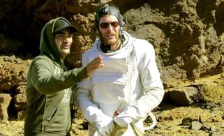 Martín Rosete and Jonathan Mellor in between scenes during the filming of Voice Over (2011)