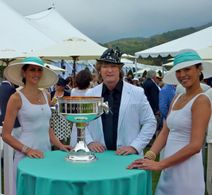 Michael Blakey enjoying the Royal Foundation Polo Challenge Trophy at the Royal Polo match in Santa Barbara, CA