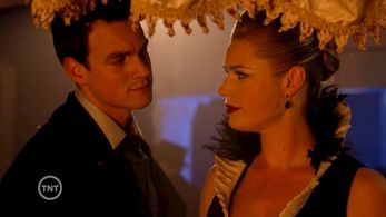 The Librarians as Dorian Gray alongside Rebecca Romijn