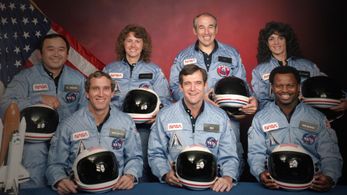 Gregory Jarvis, Christa McAuliffe, Ellison Onizuka, Francis 'Dick' Scobee, Ron McNair, Judith A. Resnik, and Michael J. 