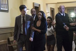 Jesse L. Martin, Danielle Nicolet, Grant Gustin, and Candice Patton in The Flash (2014)