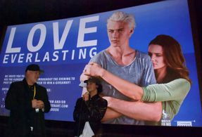 Gabriel Monroe Eckert and Rob Diamond doing a Q&A about Love Everlasting at a film festival.