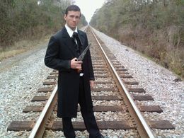 Stephen in between shots of Abraham Lincoln vs Zombies (2012)