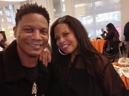 Harold Dennis with Sharon King Legacy Award recipient at the Black Harvest Film Festival 2022.