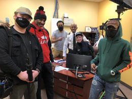 Behind the scenes, on the set of When George Got Murdered