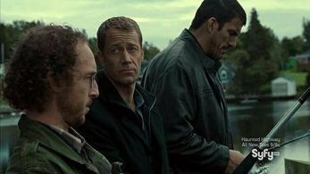 Sinister Man (Kyle Mitchell),William (Colin Ferguson) and Heavy (Robert Maillet) do a little evil, seaside fishing. Hav