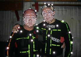 Anthony Hopkins and Woody Schultz on the set of Beowulf