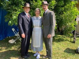 Norma Jean, Pat Healy and Michael Abbott, Jr. on the set of “Killers of the Flower Moon”