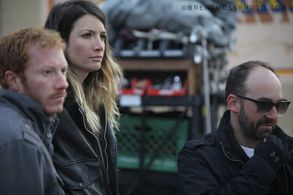 Andrew Hyatt, Samantha Lusk, Brian Girard on the set of The Frozen
