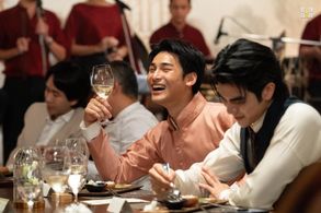 Mile Phakphum Romsaithong and Apo Nattawin Wattanagitiphat at an event for Man Suang (2023)