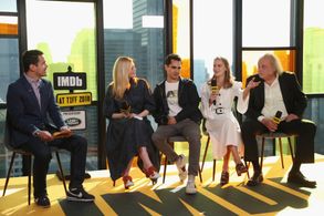 Zlatko Buric, Elle Fanning, Max Minghella, Dave Karger, and Clara Rugaard at an event for Teen Spirit (2018)