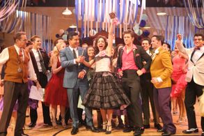 Mario Lopez, Barry Pearl, Andrew Call, Yvette Gonzalez-Nacer, Aaron Tveit, and Jordan Fisher in Grease Live! (2016)