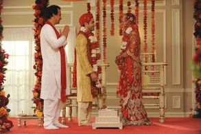 Ajay Mehta, Satya Bhabha, and Hannah Simone in New Girl (2011)