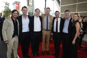 LOS ANGELES, CA - AUGUST 14: (L-R) Producer Andrew Panay, Open Road Films' Jason Cassidy, Open Road Films' Tom Ortenberg