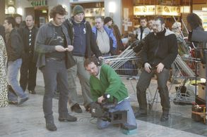 Paul Poet shooting a musicvideo with Cameraman Ralf Jacobs and Sound Engineer Dieter Neuhaus 2005
