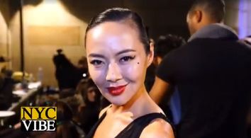 Angel Pai being interviewed backstage at the Malan Breton nyfw runway show