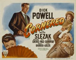Micheline Cheirel, Dick Powell, Walter Slezak, and Nina Vale in Cornered (1945)