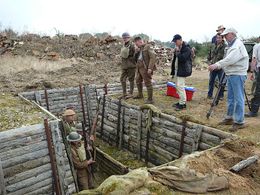 Robert Child (center) directs WWI extras in Ipswich, UK on the set of 11/11.