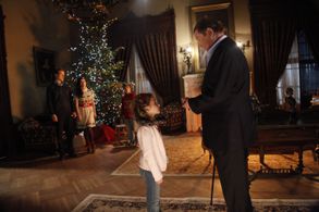 Roger Moore, Sam Heughan, Katie McGrath, Travis Turner, and Leilah de Meza in A Princess for Christmas (2011)