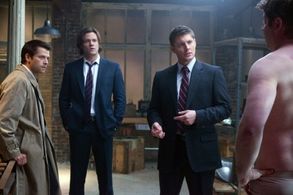 Jensen Ackles, Misha Collins, Lex Medlin, and Jared Padalecki in Supernatural (2005)