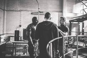 Tero Salenius with Kris Gummerus and director Jesse Haaja on the set of Rendel 2: Cycle of Revenge