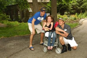 Directors Doug Olear and Jackie Julio with actor Dominic West on set of the award winning short film, 