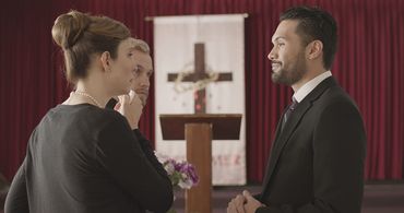 Sarah Parlow, Joshua Leomiti, and Caleb Harris in Patrick (2021)