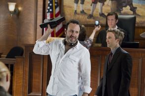 Jason Ensler and Breckin Meyer on the set of Franklin & Bash.