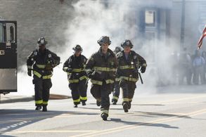 Jesse Spencer, Christian Stolte, Eamonn Walker, and Delaney Vallese in Chicago Fire (2012)