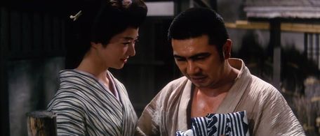 Shintarô Katsu and Naoko Kubo in Zatoichi's Flashing Sword (1964)